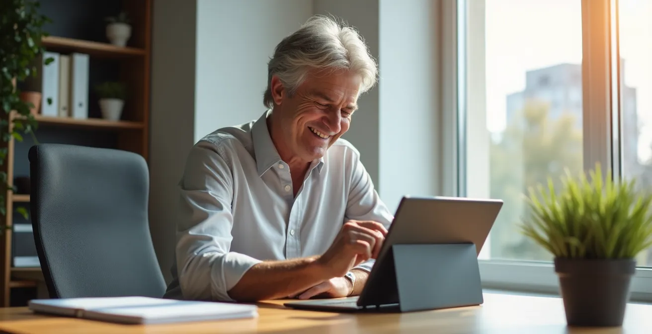 Digitaler Kontowechsel zu Online-Bank in modernem Homeoffice