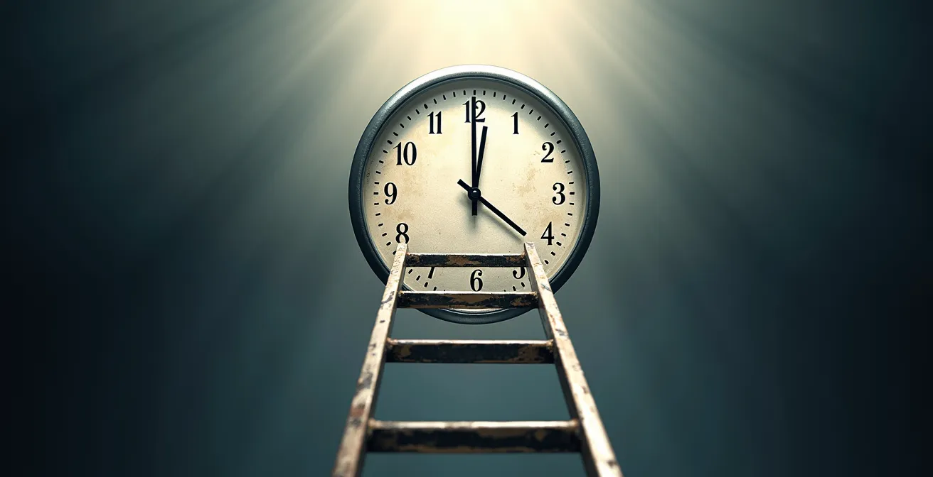 Geschäftsfrau plant Karriereschritte mit Zeitstrahl und Kalender