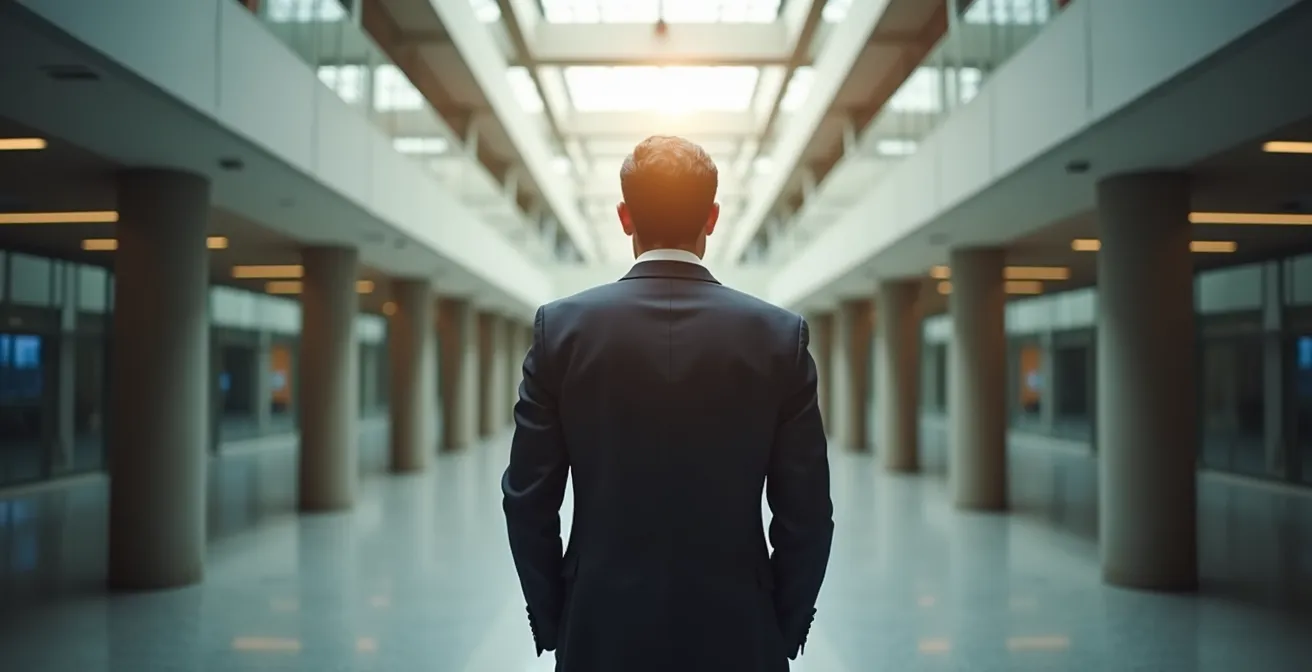 Person an Wegkreuzung mit verschiedenen Lebenspfaden symbolisch dargestellt