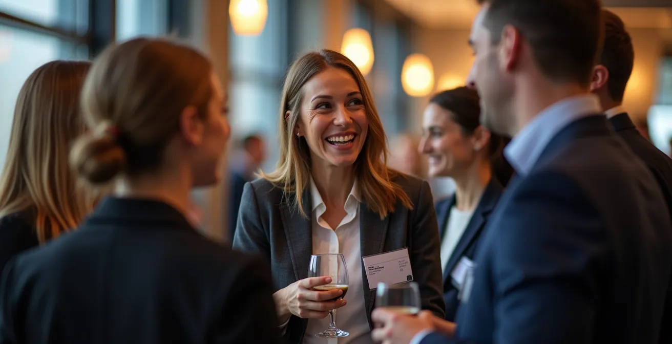 Geschäftsleute beim Networking-Event in deutschem Konferenzzentrum