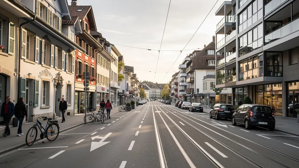 Typisches Schweizer Stadtviertel mit Wohngebäuden für Immobilienbewertung
